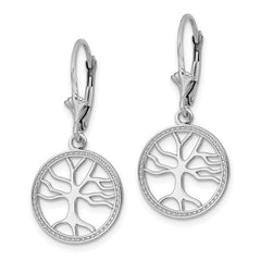 14K White Gold Tree of Life In Round Frame Leverback Earrings 14K White Gold Tree of Life In Round Frame Leverback Earrings