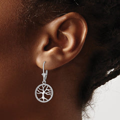14K White Gold Tree of Life In Round Frame Leverback Earrings 14K White Gold Tree of Life In Round Frame Leverback Earrings