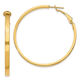 14k 3x45mm Polished Square Tube Omega Back Round Hoop Earrings