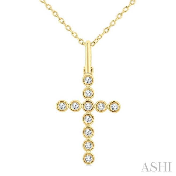 1/10 Ctw Single Cut Diamond Bezel Set Cross Petite Pendant With Chain in 10K Yellow Gold 1/10 Ctw Single Cut Diamond Bezel Set Cross Petite Pendant With Chain in 10K Yellow Gold