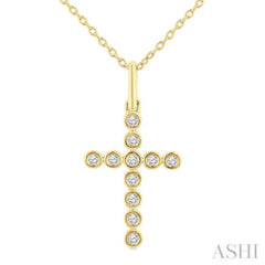 1/10 Ctw Single Cut Diamond Bezel Set Cross Petite Pendant With Chain in 10K Yellow Gold 1/10 Ctw Single Cut Diamond Bezel Set Cross Petite Pendant With Chain in 10K Yellow Gold