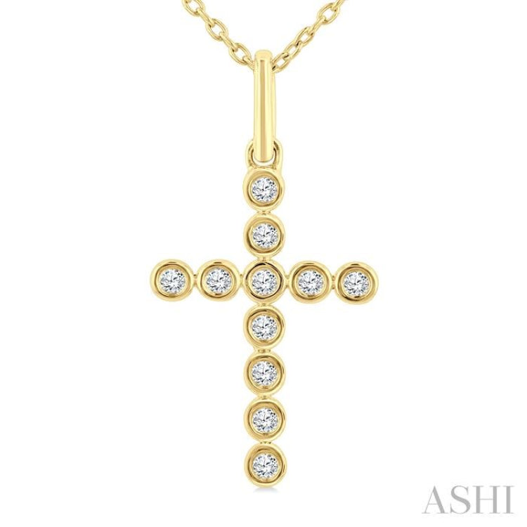 1/10 Ctw Single Cut Diamond Bezel Set Cross Petite Pendant With Chain in 10K Yellow Gold 1/10 Ctw Single Cut Diamond Bezel Set Cross Petite Pendant With Chain in 10K Yellow Gold