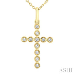 1/10 Ctw Single Cut Diamond Bezel Set Cross Petite Pendant With Chain in 10K Yellow Gold 1/10 Ctw Single Cut Diamond Bezel Set Cross Petite Pendant With Chain in 10K Yellow Gold
