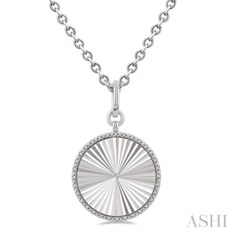 1/10 Ctw Round Fluted Medallion Single Cut Diamond Pendant With Chain in Sterling Silver 1/10 Ctw Round Fluted Medallion Single Cut Diamond Pendant With Chain in Sterling Silver
