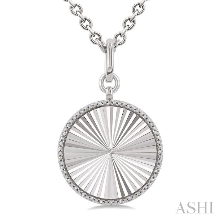 1/10 Ctw Round Fluted Medallion Single Cut Diamond Pendant With Chain in Sterling Silver 1/10 Ctw Round Fluted Medallion Single Cut Diamond Pendant With Chain in Sterling Silver