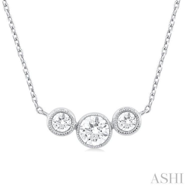 1/3 Ctw Past, Present & Future 3-Stone Bezel Set Round Cut Diamond Necklace in 14K White Gold 1/3 Ctw Past, Present & Future 3-Stone Bezel Set Round Cut Diamond Necklace in 14K White Gold