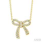 1/5 Ctw Bow Round Cut Diamond Petite Fashion Pendant With Chain in 10K Yellow Gold