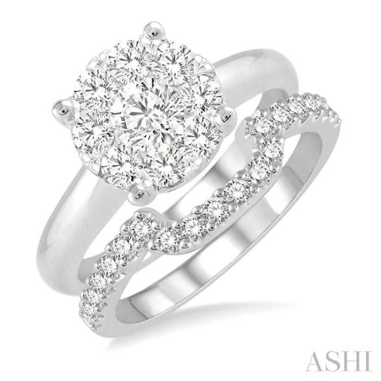 1 1/3 ctw Lovebright Round Cut Diamond Wedding Set With 1 ctw Circular Engagement Ring and 1/3 ctw U-Shape Center Wedding Band in 14K White Gold 1 1/3 ctw Lovebright Round Cut Diamond Wedding Set With 1 ctw Circular Engagement Ring and 1/3 ctw U-Shape Center Wedding Band in 14K White Gold