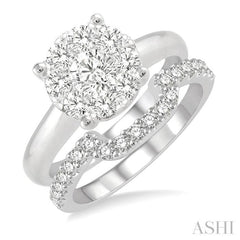 1 1/3 ctw Lovebright Round Cut Diamond Wedding Set With 1 ctw Circular Engagement Ring and 1/3 ctw U-Shape Center Wedding Band in 14K White Gold 1 1/3 ctw Lovebright Round Cut Diamond Wedding Set With 1 ctw Circular Engagement Ring and 1/3 ctw U-Shape Center Wedding Band in 14K White Gold