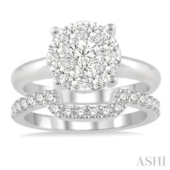 1 1/3 ctw Lovebright Round Cut Diamond Wedding Set With 1 ctw Circular Engagement Ring and 1/3 ctw U-Shape Center Wedding Band in 14K White Gold 1 1/3 ctw Lovebright Round Cut Diamond Wedding Set With 1 ctw Circular Engagement Ring and 1/3 ctw U-Shape Center Wedding Band in 14K White Gold