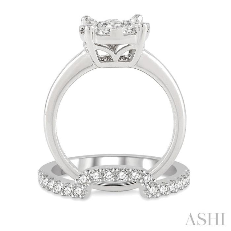 1 1/3 ctw Lovebright Round Cut Diamond Wedding Set With 1 ctw Circular Engagement Ring and 1/3 ctw U-Shape Center Wedding Band in 14K White Gold 1 1/3 ctw Lovebright Round Cut Diamond Wedding Set With 1 ctw Circular Engagement Ring and 1/3 ctw U-Shape Center Wedding Band in 14K White Gold