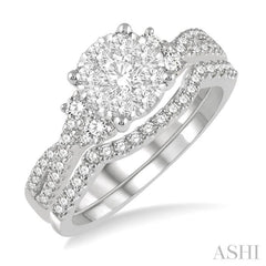 7/8 Ctw Lovebright Round Cut Diamond Wedding Set With 3/4 Ctw Criss-Cross Shank Engagement Ring and 1/6 Ctw Arched Wedding Band in 14K White Gold 7/8 Ctw Lovebright Round Cut Diamond Wedding Set With 3/4 Ctw Criss-Cross Shank Engagement Ring and 1/6 Ctw Arched Wedding Band in 14K White Gold