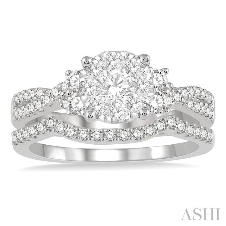 7/8 Ctw Lovebright Round Cut Diamond Wedding Set With 3/4 Ctw Criss-Cross Shank Engagement Ring and 1/6 Ctw Arched Wedding Band in 14K White Gold 7/8 Ctw Lovebright Round Cut Diamond Wedding Set With 3/4 Ctw Criss-Cross Shank Engagement Ring and 1/6 Ctw Arched Wedding Band in 14K White Gold
