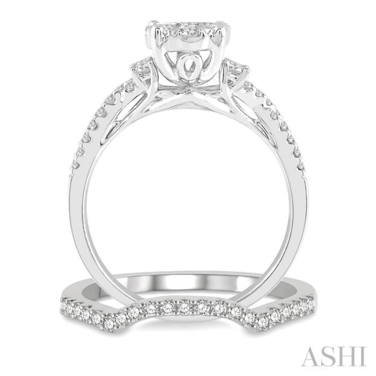 7/8 Ctw Lovebright Round Cut Diamond Wedding Set With 3/4 Ctw Criss-Cross Shank Engagement Ring and 1/6 Ctw Arched Wedding Band in 14K White Gold 7/8 Ctw Lovebright Round Cut Diamond Wedding Set With 3/4 Ctw Criss-Cross Shank Engagement Ring and 1/6 Ctw Arched Wedding Band in 14K White Gold
