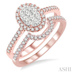 3/4 ctw Oval Shape Diamond Lovebright Wedding Set with 1/2 ctw Engagement Ring and 1/5 ctw Wedding Band in 14K Rose and White Gold 3/4 ctw Oval Shape Diamond Lovebright Wedding Set with 1/2 ctw Engagement Ring and 1/5 ctw Wedding Band in 14K Rose and White Gold