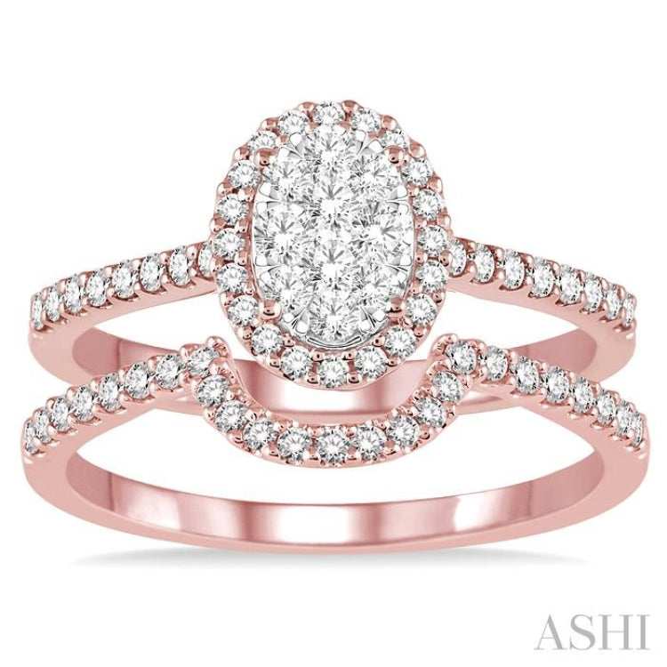 3/4 ctw Oval Shape Diamond Lovebright Wedding Set with 1/2 ctw Engagement Ring and 1/5 ctw Wedding Band in 14K Rose and White Gold 3/4 ctw Oval Shape Diamond Lovebright Wedding Set with 1/2 ctw Engagement Ring and 1/5 ctw Wedding Band in 14K Rose and White Gold