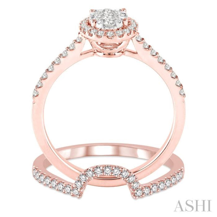 3/4 ctw Oval Shape Diamond Lovebright Wedding Set with 1/2 ctw Engagement Ring and 1/5 ctw Wedding Band in 14K Rose and White Gold 3/4 ctw Oval Shape Diamond Lovebright Wedding Set with 1/2 ctw Engagement Ring and 1/5 ctw Wedding Band in 14K Rose and White Gold