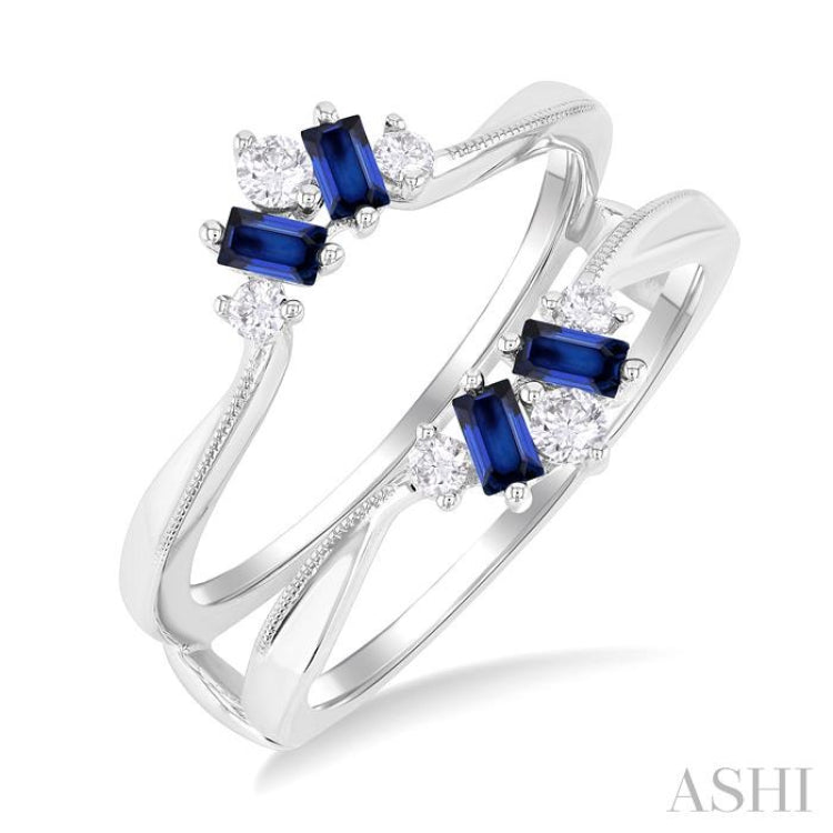 3x1.75 MM Baguette Cut Sapphire and 1/6 ctw Round Cut Diamond Precious Insert Ring in 14K White Gold 3x1.75 MM Baguette Cut Sapphire and 1/6 ctw Round Cut Diamond Precious Insert Ring in 14K White Gold