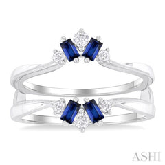 3x1.75 MM Baguette Cut Sapphire and 1/6 ctw Round Cut Diamond Precious Insert Ring in 14K White Gold 3x1.75 MM Baguette Cut Sapphire and 1/6 ctw Round Cut Diamond Precious Insert Ring in 14K White Gold