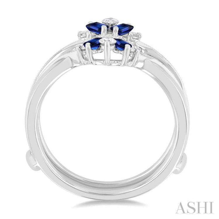 3x1.75 MM Baguette Cut Sapphire and 1/6 ctw Round Cut Diamond Precious Insert Ring in 14K White Gold 3x1.75 MM Baguette Cut Sapphire and 1/6 ctw Round Cut Diamond Precious Insert Ring in 14K White Gold
