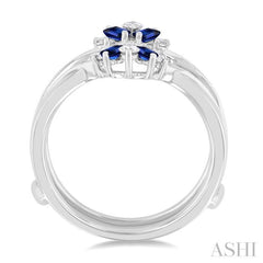 3x1.75 MM Baguette Cut Sapphire and 1/6 ctw Round Cut Diamond Precious Insert Ring in 14K White Gold 3x1.75 MM Baguette Cut Sapphire and 1/6 ctw Round Cut Diamond Precious Insert Ring in 14K White Gold
