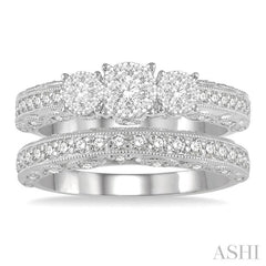 1 Ctw Lovebright Round Cut Diamond Wedding Set With 1/2 Ctw Tri-Mount Engagement Ring and 3/8 Ctw Lattice Wedding Band in 14K White Gold 1 Ctw Lovebright Round Cut Diamond Wedding Set With 1/2 Ctw Tri-Mount Engagement Ring and 3/8 Ctw Lattice Wedding Band in 14K White Gold