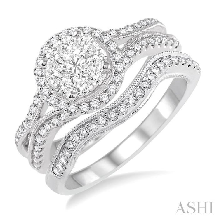 7/8 ctw Diamond Wedding Set with 3/4 ctw Lovebright Round Cut Engagement Ring and 1/6 ctw Wedding Band in 14K White Gold 7/8 ctw Diamond Wedding Set with 3/4 ctw Lovebright Round Cut Engagement Ring and 1/6 ctw Wedding Band in 14K White Gold
