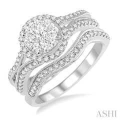 7/8 ctw Diamond Wedding Set with 3/4 ctw Lovebright Round Cut Engagement Ring and 1/6 ctw Wedding Band in 14K White Gold 7/8 ctw Diamond Wedding Set with 3/4 ctw Lovebright Round Cut Engagement Ring and 1/6 ctw Wedding Band in 14K White Gold
