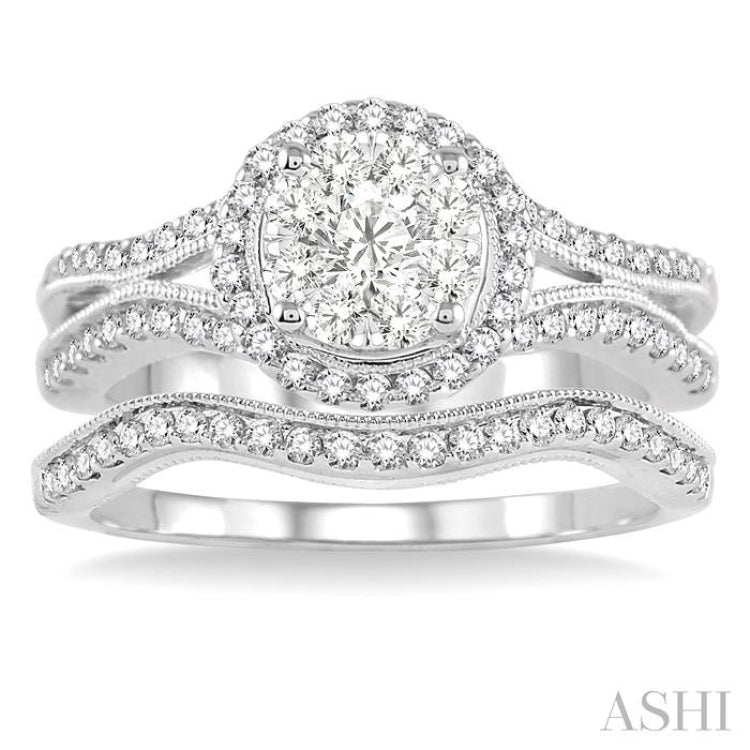 7/8 ctw Diamond Wedding Set with 3/4 ctw Lovebright Round Cut Engagement Ring and 1/6 ctw Wedding Band in 14K White Gold 7/8 ctw Diamond Wedding Set with 3/4 ctw Lovebright Round Cut Engagement Ring and 1/6 ctw Wedding Band in 14K White Gold