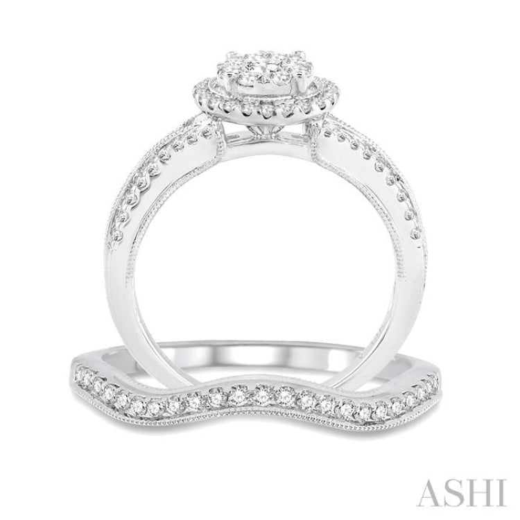 7/8 ctw Diamond Wedding Set with 3/4 ctw Lovebright Round Cut Engagement Ring and 1/6 ctw Wedding Band in 14K White Gold 7/8 ctw Diamond Wedding Set with 3/4 ctw Lovebright Round Cut Engagement Ring and 1/6 ctw Wedding Band in 14K White Gold