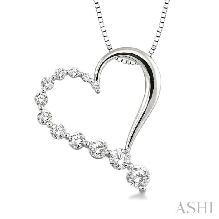 1/2 Ctw Round Cut Diamond Heart Half Journey Pendant in 14K White Gold with Chain 1/2 Ctw Round Cut Diamond Heart Half Journey Pendant in 14K White Gold with Chain