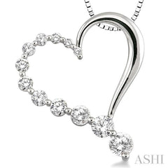 1/2 Ctw Round Cut Diamond Heart Half Journey Pendant in 14K White Gold with Chain 1/2 Ctw Round Cut Diamond Heart Half Journey Pendant in 14K White Gold with Chain