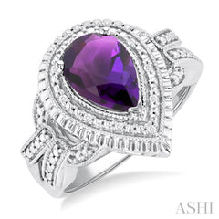 10X7 MM Pear Cut Amethyst and 1/20 Ctw Round Cut Diamond Semi-Precious Ring in Sterling Silver 10X7 MM Pear Cut Amethyst and 1/20 Ctw Round Cut Diamond Semi-Precious Ring in Sterling Silver