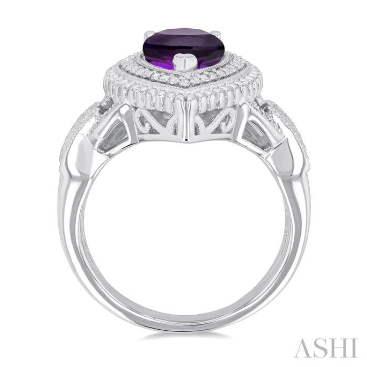 10X7 MM Pear Cut Amethyst and 1/20 Ctw Round Cut Diamond Semi-Precious Ring in Sterling Silver 10X7 MM Pear Cut Amethyst and 1/20 Ctw Round Cut Diamond Semi-Precious Ring in Sterling Silver