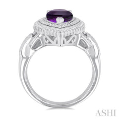 10X7 MM Pear Cut Amethyst and 1/20 Ctw Round Cut Diamond Semi-Precious Ring in Sterling Silver 10X7 MM Pear Cut Amethyst and 1/20 Ctw Round Cut Diamond Semi-Precious Ring in Sterling Silver