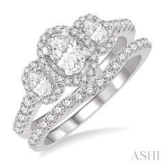 1 1/4 Ctw Diamond Wedding Set With 1 Ct Triple Oval Shape Past, Present & Future Engagement Ring and 1/4 Ct Curved Wedding Band in 14K White Gold 1 1/4 Ctw Diamond Wedding Set With 1 Ct Triple Oval Shape Past, Present & Future Engagement Ring and 1/4 Ct Curved Wedding Band in 14K White Gold