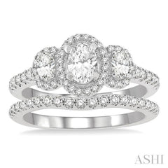 1 1/4 Ctw Diamond Wedding Set With 1 Ct Triple Oval Shape Past, Present & Future Engagement Ring and 1/4 Ct Curved Wedding Band in 14K White Gold 1 1/4 Ctw Diamond Wedding Set With 1 Ct Triple Oval Shape Past, Present & Future Engagement Ring and 1/4 Ct Curved Wedding Band in 14K White Gold