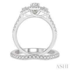 1 1/4 Ctw Diamond Wedding Set With 1 Ct Triple Oval Shape Past, Present & Future Engagement Ring and 1/4 Ct Curved Wedding Band in 14K White Gold 1 1/4 Ctw Diamond Wedding Set With 1 Ct Triple Oval Shape Past, Present & Future Engagement Ring and 1/4 Ct Curved Wedding Band in 14K White Gold