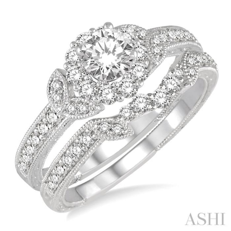 3/4 ctw Diamond Bridal Set with 1/2 ctw Round Cut Engagement Ring and 1/6 ctw Wedding Band in 14K White Gold 3/4 ctw Diamond Bridal Set with 1/2 ctw Round Cut Engagement Ring and 1/6 ctw Wedding Band in 14K White Gold