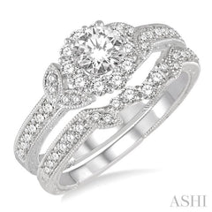 3/4 ctw Diamond Bridal Set with 1/2 ctw Round Cut Engagement Ring and 1/6 ctw Wedding Band in 14K White Gold 3/4 ctw Diamond Bridal Set with 1/2 ctw Round Cut Engagement Ring and 1/6 ctw Wedding Band in 14K White Gold
