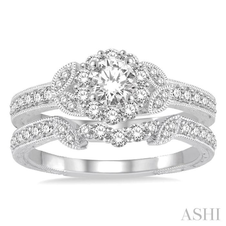 3/4 ctw Diamond Bridal Set with 1/2 ctw Round Cut Engagement Ring and 1/6 ctw Wedding Band in 14K White Gold 3/4 ctw Diamond Bridal Set with 1/2 ctw Round Cut Engagement Ring and 1/6 ctw Wedding Band in 14K White Gold