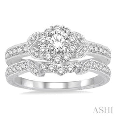 3/4 ctw Diamond Bridal Set with 1/2 ctw Round Cut Engagement Ring and 1/6 ctw Wedding Band in 14K White Gold 3/4 ctw Diamond Bridal Set with 1/2 ctw Round Cut Engagement Ring and 1/6 ctw Wedding Band in 14K White Gold