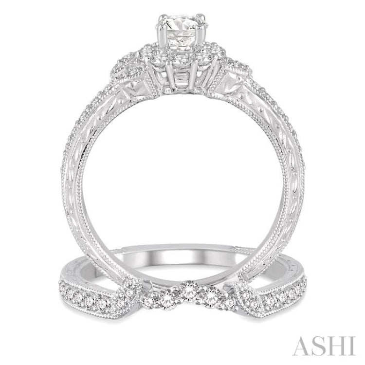 3/4 ctw Diamond Bridal Set with 1/2 ctw Round Cut Engagement Ring and 1/6 ctw Wedding Band in 14K White Gold 3/4 ctw Diamond Bridal Set with 1/2 ctw Round Cut Engagement Ring and 1/6 ctw Wedding Band in 14K White Gold