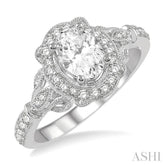 1/3 Ctw Lattice Oval Shape Semi-Mount Round Cut Diamond Engagement Ring in 14K White Gold