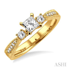 1/2 Ctw Diamond Engagement Ring with 1/3 Ct Princess Cut Center Stone in 14K Yellow Gold 1/2 Ctw Diamond Engagement Ring with 1/3 Ct Princess Cut Center Stone in 14K Yellow Gold