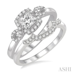 1/2 ctw Diamond Wedding Set with 3/8 ctw Princess Cut Engagement Ring and 1/10 ctw Wedding Band in 14K White Gold 1/2 ctw Diamond Wedding Set with 3/8 ctw Princess Cut Engagement Ring and 1/10 ctw Wedding Band in 14K White Gold