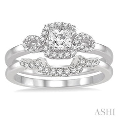 1/2 ctw Diamond Wedding Set with 3/8 ctw Princess Cut Engagement Ring and 1/10 ctw Wedding Band in 14K White Gold 1/2 ctw Diamond Wedding Set with 3/8 ctw Princess Cut Engagement Ring and 1/10 ctw Wedding Band in 14K White Gold