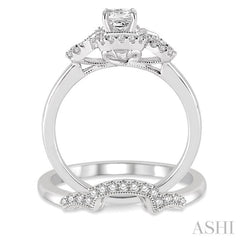 1/2 ctw Diamond Wedding Set with 3/8 ctw Princess Cut Engagement Ring and 1/10 ctw Wedding Band in 14K White Gold 1/2 ctw Diamond Wedding Set with 3/8 ctw Princess Cut Engagement Ring and 1/10 ctw Wedding Band in 14K White Gold
