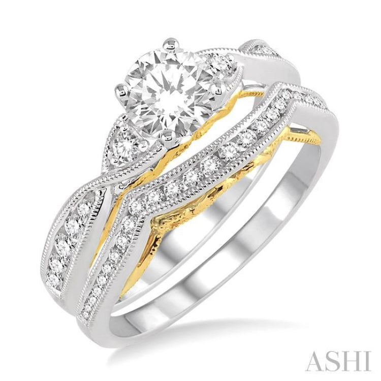 3/4 Ctw Diamond Wedding Set with 5/8 Ctw Round Cut Engagement Ring and 1/5 Ctw Wedding Band in 14K White and Yellow Gold 3/4 Ctw Diamond Wedding Set with 5/8 Ctw Round Cut Engagement Ring and 1/5 Ctw Wedding Band in 14K White and Yellow Gold