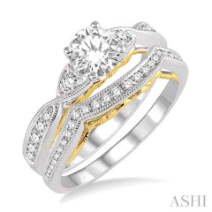 3/4 Ctw Diamond Wedding Set with 5/8 Ctw Round Cut Engagement Ring and 1/5 Ctw Wedding Band in 14K White and Yellow Gold 3/4 Ctw Diamond Wedding Set with 5/8 Ctw Round Cut Engagement Ring and 1/5 Ctw Wedding Band in 14K White and Yellow Gold